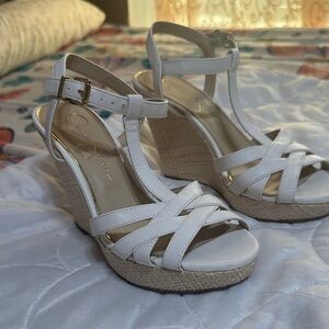 Jessica Simpson White Wedge Sandals